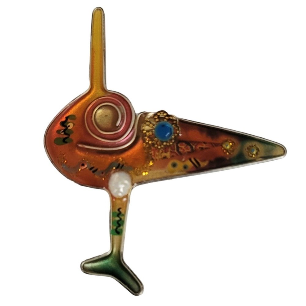 Yossi Steinberg Modernist Resin Pearl Rhinestone Bird Brooch E72